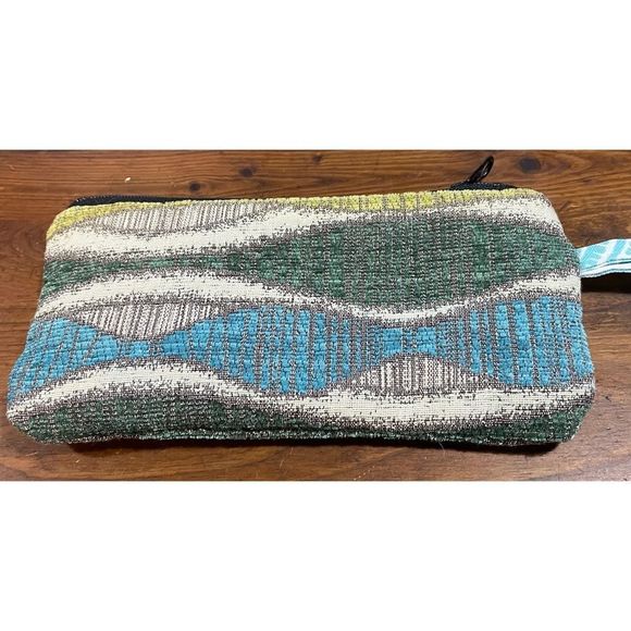 Unbranded Cloth Wristlet Coin Purse/Zip Closure/Blue Green Fabric/7.5" x… - Picture 1 of 5